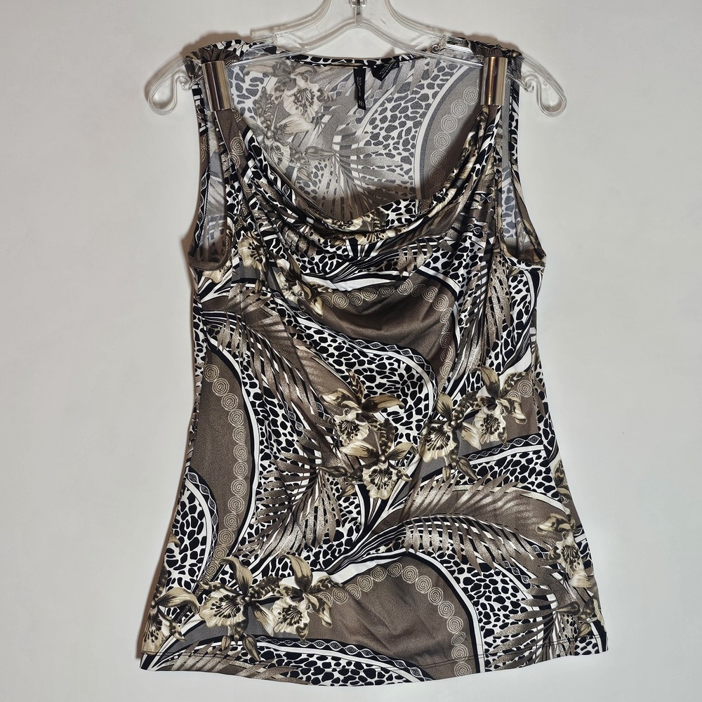 New Directions Tank Womens Petite Large Multicolor‎ Paisley Metallic Cowl Neck